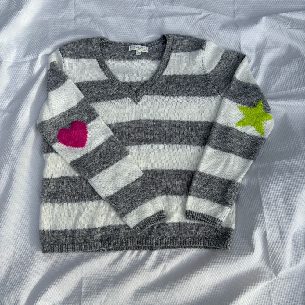 PJ Salvage Preppy Striped Cozy Warm V-Neck Sweater Y2K